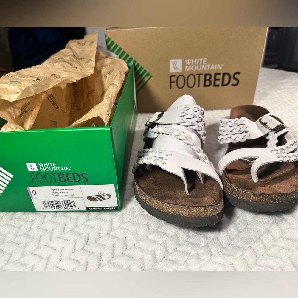 Women’s Genuine Leather Sandals- White and Brown - Picture 2 of 4